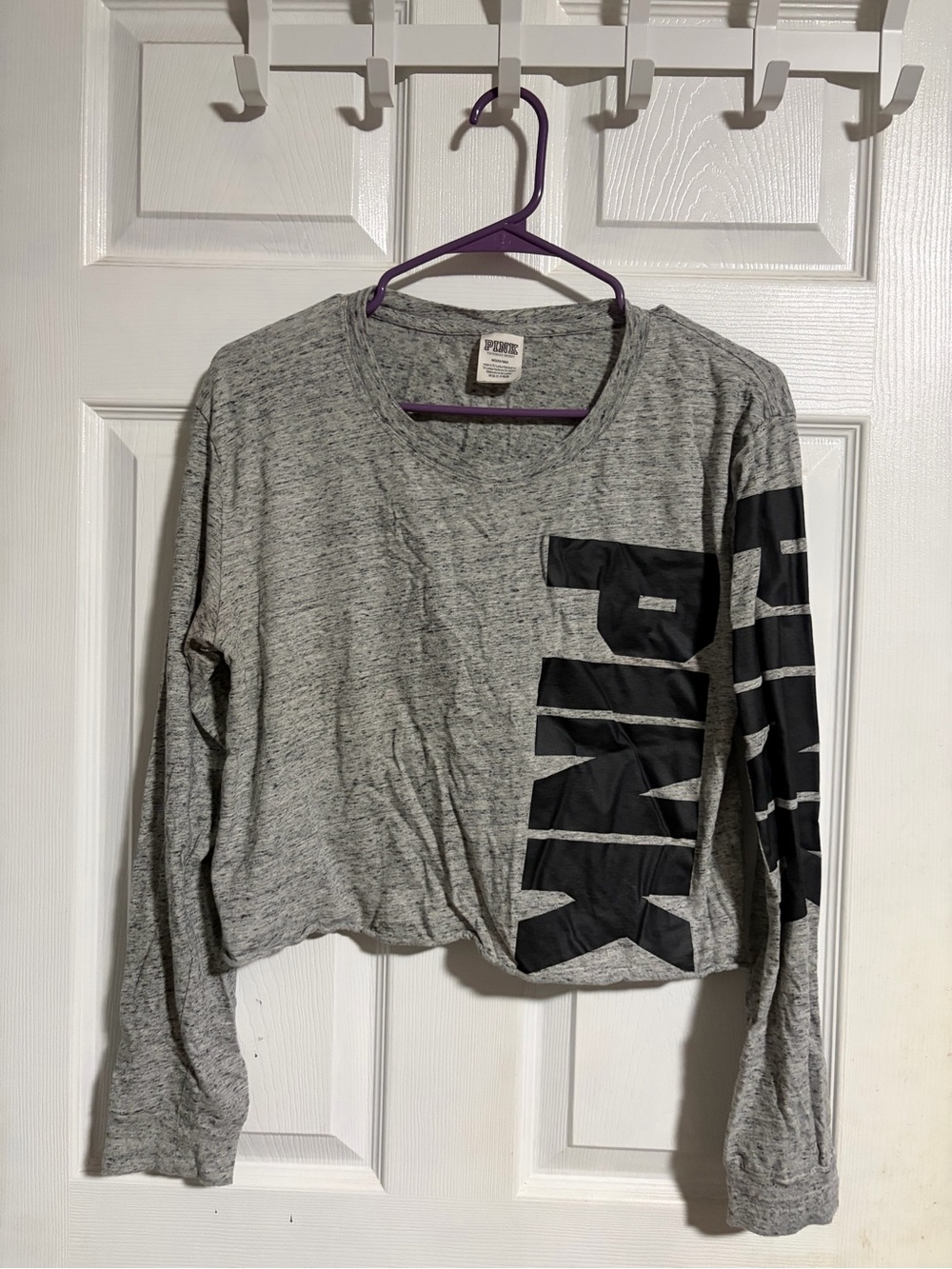 PINK Victoria's Secret Gray Cropped Long-Sleeve Top